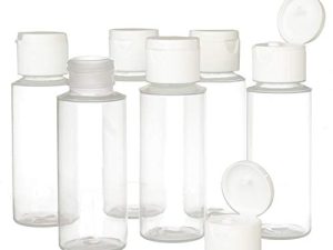 2oz Clear Plastic Empty Squeeze Bottles with Flip Cap - BPA-free - Set of 6 - TSA Travel Size 2 Ounce - By Chica and Jo