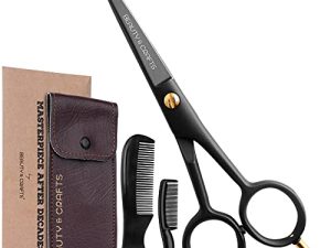 Beauty & Crafts- 5'' German Beard Mustache Scissor- 2 Mustache Combs For Facial Hair with Beautiful Pouch - Beard Trimming Scissors Use For Grooming