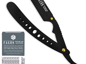 100 BLADES + Facón Professional Classic Straight Edge Barber Razor - Salon Quality Cut Throat Shavette