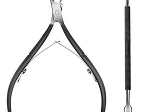Cuticle Trimmer with Cuticle Pusher - Ejiubas Cuticle Remover Cuticle Nipper Professional Stainless Steel Cuticle Cutter Clipper Durable Pedicure Manicure Tools for Fingernails and Toenails Black