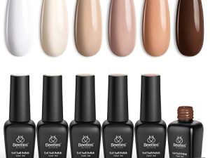 Beetles Gel Nail Polish Kit- 6 Colors Nude Gel Polish Set Soak Off Nail Lamp Gel Polish Set White Ivory Nude Pink Peach Brown Natural Skin Tone Christmas Gel Nail Kit DIY Home Manicure Gifts for Women