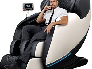 Massage Chair Full Body Recliner - Zero Gravity with Heat and Shiatsu Massage Office Chair LCD Touch Screen Display Bluetooth Speaker Airbags Foot Rollers (White)