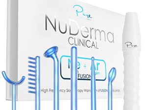 NuDerma Clinical Skin Therapy Wand - Portable High Frequency Skin Therapy Machine w 6 Fusion Neon + Argon Wands – Anti Aging - Blemish & Spot Control - Skin Tightening & Radiance - Wrinkle Reducing