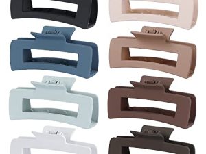 4.1 Inch Large Hair Claw Clips 8 Pcs Rectangle Hair Clips Big Hair Clips for Thick Hair Nonslip Rectangular Hair Clips Acrylic Banana Jaw Clips Hair Accessories for Women and Girls (Blue Brown)