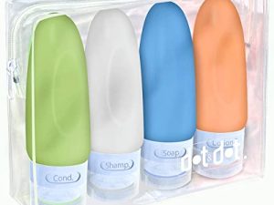 Leak Proof Travel Bottles - Travel Containers for Travel Size Toiletries with TSA Quart Bag (4 Piece Travel Bottle Set