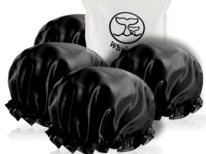 Shower Cap for Men Reusable Extra Large Shower Cap for Women (Black 4 Pack Large) Satin Double Layer EVA Waterproof Long Hair Cap