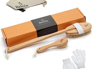 Belula Premium Dry Brushing Body Brush Set- Natural Boar Bristle Body Brush