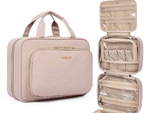 BAGSMART Toiletry Bag Hanging Travel Makeup Organizer with TSA Approved Transparent Cosmetic Bag Makeup Bag for Full Sized Toiletries