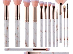 16PCs Marble Makeup Brushes Set Premium Synthetic Face Eye Lip Make Up Brush Kits for Foundation