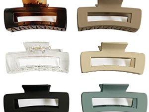 Nalodu Rectangle Hair Claw Clips Large Venhay 4 Inch Matte Clear No Slip Big Jaw Clip Multi-Colored for Thick Hair Women and Girls