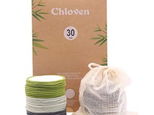 Chloven 30 Pack Reusable Makeup Remover Pads - Bamboo Reusable Cotton Rounds for Toner