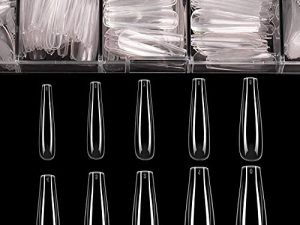 Coffin Nails Long Fake Nails - Clear Acrylic Nails Coffin Shaped Ballerina Nails Tips BTArtbox 500pcs Full Cover False Nail Artificial Nails with Case for Nail Salons and DIY Nail Art