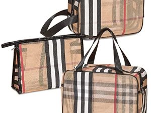 Veki 3 Pieces Set Plaid Striped Transparent Makeup Bag Waterproof Travel Cosmetic Bag Portable Makeup Bags Organizer for Women and Girls Toiletry Bag Pouch Travel Organizer Cases (Stripe)