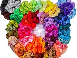 ZZICEN Satin Scrunchies 60 Colors Silk Scrunchies Hair Elastics Scrunchies Hair Bands Ties for Women Girls