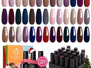Beetles 20 Pcs Gel Nail Polish Kit - Manhattan Collection Autumn Fall Winter Nude Glitter Burgundy Red Purple Champagne Gold Gel Polish Soak Off Glossy & Matte Top Base Coat Halloween Gifts for Women