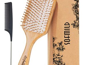 Hair Brush-Natural Wooden Bamboo Brush and Detangle Tail Comb Instead of Brush Cleaner Tool