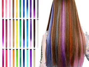 BEAHOT 32 PCS Colored Clip in Hair Extensions 20 Inch Rainbow Long Straight Hairpieces Clip in Synthetic