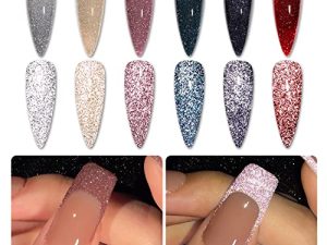GAOY Reflective Glitter Gel Nail Polish Set of 6 Colors Including Pink Red Silver Holographic Gel Polish Kit UV LED Soak Off Nail Polish Home DIY Manicure Nail Salon Varnish