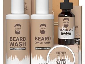 Crafted Beards Luxury Beard Grooming Kit - Beard Care Kit - Beard Kit - Large 8oz Beard Wash - Large 8 oz Beard Conditioner - 1oz Beard Oil - 2oz Beard Balm - Best Gift for Men (Sandalwood Bourbon)