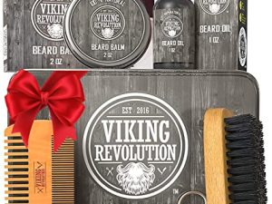 Viking Revolution Beard Care Kit for Men - Ultimate Beard Groomin Kit includes 100% Boar Men’s Beard Brush