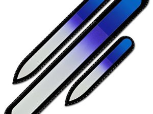 Glass Nail File - Mont Bleu Premium Set of 3 Crystal Nail Files in Pouch - Handmade Gifts - Best Glass Nail Files for Natural Nails - Washable Double Sided Nail File - Etched Nail Files