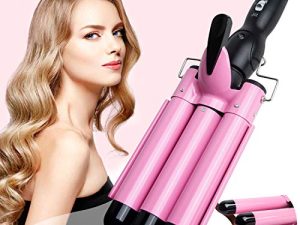 3 Barrel Curling Iron Wand-1 Inch Ceramic Tourmaline Triple Barrels