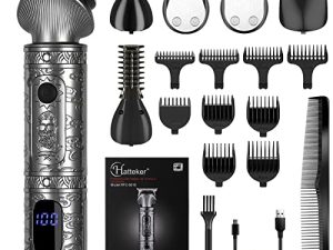 Hatteker Beard Trimmer Kit for Men Professional Hair Clipper Trimmer T-Blade Trimmer Nose Trimmer Beard Hair Shaver Nose Trimmer Hair Cuttint Kit Body Grooming Kit Cordless 6 in 1