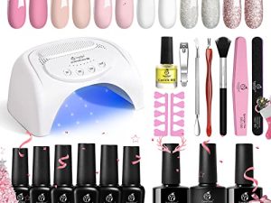 Beetles French White Glitter Gel Nail Polish Starter Kit with U V LED Light 48W Nail Lamp Gel Base Top Coat Soak Off Nude Pink Christmas Decorations Gel Manicure Christmas Nails Gifts for Women
