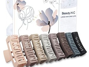 Beauty.H.C 8Pcs Large Hair Claw Clips Strong Hold Big Claw Clips for Thick Thin Long Hair No Slip Square Hair Clips for Women Girls
