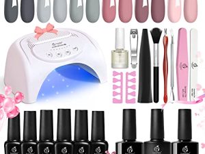 Beetles Gel Nail Polish Kit with U V Light 48W LED Nail Lamp 6 Colors Nude Gray Pink Gel Polish Starter Kit Manicure