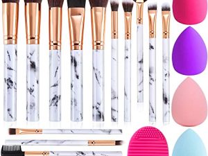 Makeup Brushes DUAIU 15PCs Marble Makeup Brush Set Premium Synthetic Kabuki Powder Blush Contour Foundation Concealer Eyeshadow Brushes with Makeup Sponge and Cleaner Brush Egg