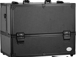 Makeup Train Case Professional Adjustable - 6 Trays Cosmetic Cases Makeup Storage Organizer Box with Lock and Compartments 14 Inch Large Black