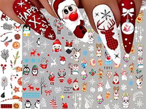 10 Sheets Christmas Nail Art Stickers Decals Self-Adhesive Pegatinas Uñas Navidad Snowflake Santa Claus Reindeer Snowman Nail Supplies Holiday Nail Art Design Decoration Accessories
