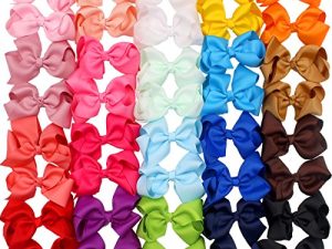 40 Pieces Hair Bows for Girls Clips Grosgrain Ribbon Boutique Hair Bow Alligator Clips For Girls Teens Toddlers Kids (20 Colors in Pairs) (4.5 Inch)