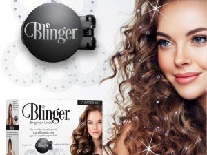 Blinger Starter Kit | Women's Hair Styling Tool + 75 Precision-Cut Glass Crystals | Bling Hair in Seconds! Bedazzling Multi-Faceted Gems | Hair-Safe – Bling In Brush Out | By Blinger Kids Inventor
